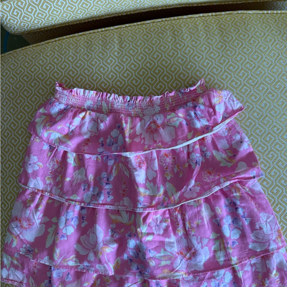 LoveShackFancy Pink Floral Ruffle Skirt